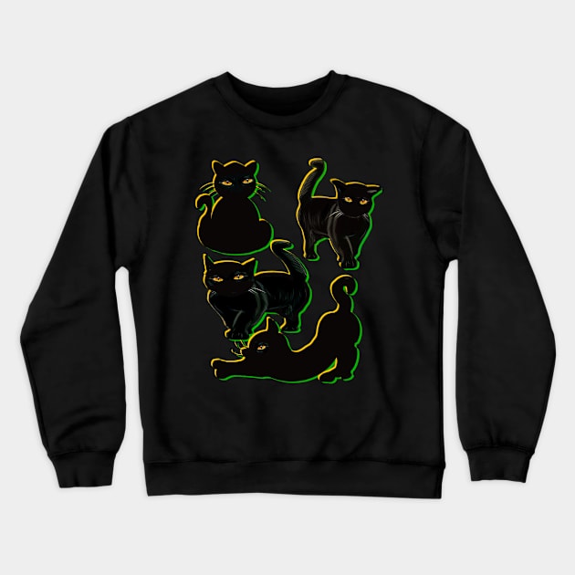 Cats silhouette with yellow and green outline Cat themed gifts for women and men Crewneck Sweatshirt by Artonmytee